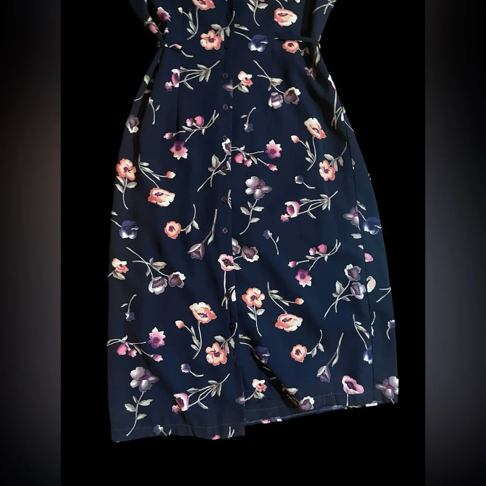 Floral Button Down and Tie Back, Black Dress - Picture 2 of 10